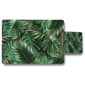 Tropical Leaves on Black (Placemat & Coaster Set) / Default Title