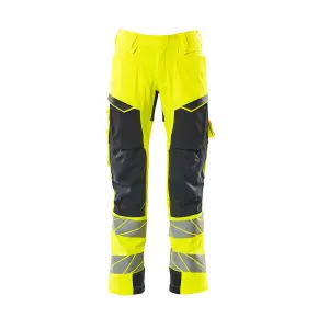 Mascot Accelerate Safe Trousers with Kneepad Pockets - Hi-Vis Yellow/Dark Navy   (50.5) (Leg Length - Regular)