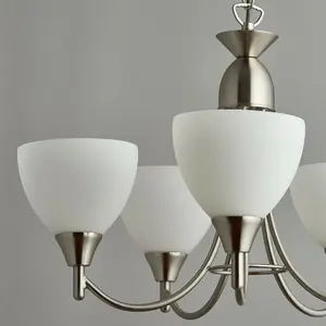 5 Lamp Ceiling & 2x Wall Light Pack Satin Chrome Glass Matching Indoor Fittings