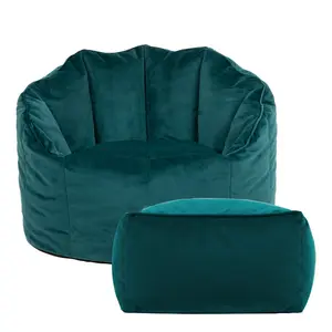 Icon Velvet Bean Bag Chair & Footstool Teal Green