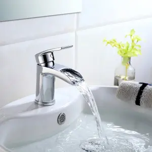 Nes Home Chrome Cloakroom Waterfall Basin Mono Mixer Tap Brass with Waste