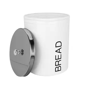 Harbour Housewares - Round Metal Kitchen Bread Bin - White