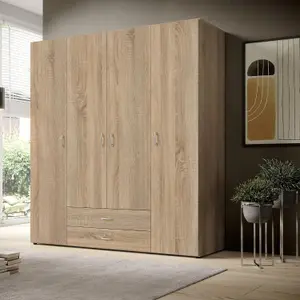 Timeless Stella Trading BASE Hinged Door Wardrobe W1600mm H1770mm D520mm - Oak Sonoma, Spacious Storage, Classic Design