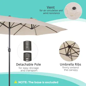 Outsunny Sun Umbrella Canopy Double-sided Crank Sun Shade Shelter 4.6M Beige