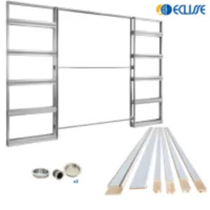 ECLISSE Double Sliding Pocket door kit  686+686x1981mm, Primed White Jambs 100mm FWT, 2 x Handle sets, 2 x anti slam/Soft Closes