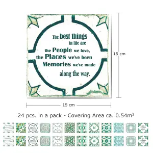 24 Pieces 15x15cm English Quote Vintage Green Tile Stickers