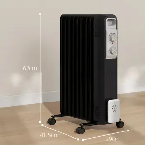 HOMCOM 2000W 9 Fin Oil Filled Heater Radiator for Home, Black