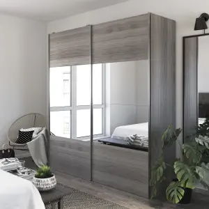 GoodHome Atomia Freestanding Grey oak effect Particle board Mirrored Wardrobe (H)2250mm (W)1500mm (D)655mm