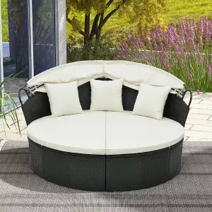 Costway Patio Round Wicker Daybed Clamshell Separated Seating Sectional Sofa