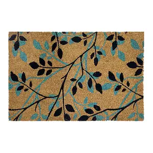 Coco & Coir Door Mat Indoor Outdoor Natural Heavy Duty 1.5cm Thick Leaves Design Entrance Door Mat 45x75cm SHADOW LEAVES