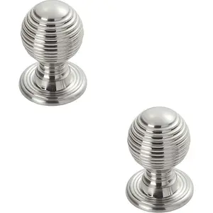 2x Textured Reeded Ball Cupboard Door Knob 23mm Dia Polished Chrome Handle