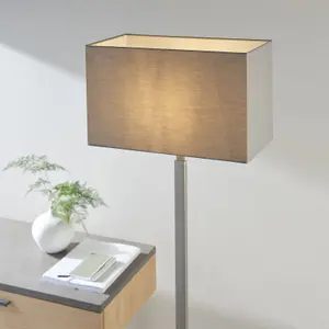 Floor Lamp Light Matt Nickel & Grey Fabric 60W E27 Standing Base & Shade