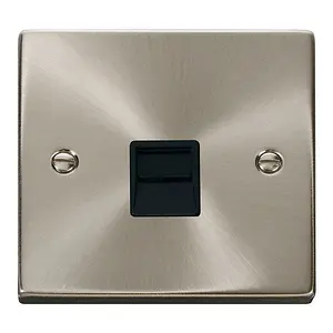 Satin / Brushed Chrome Master Telephone Single Socket - Black Trim - SE Home