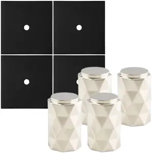 4 PACK - Cabinet Door Knob & Contrasting Backplate Set - Diamond Kitchen Pull - Polished Nickel & Black