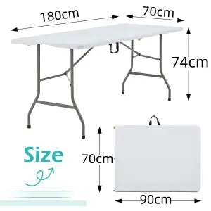 6ft Folding Table with Handle, Portable Plastic Folding Table