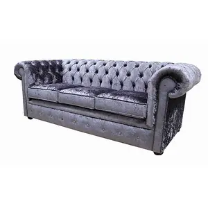 Chesterfield Handmade 3 Seater Sofa Settee Senso Fondant Blue Velvet Fabric In Classic Style