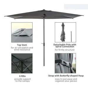 Outsunny 2.58m Aluminium Garden Parasol Sun Umbrella Angled Canopy Grey