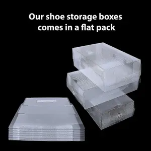 10 Piece Set Corrugated Plastic Shoe Storage Boxes with Handle - Unisex for Men and Women Foldable