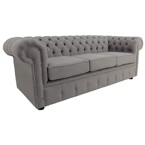 Chesterfield 3 Seater Sofa Settee Proposta Steel Grey Fabric In Classic Style