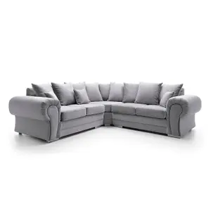 Verona Corner Sofa in Light Grey Crushed Chenille