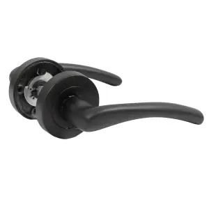 Zena Door Handle Modern Design Matt Black Lever on Rose Internal + Latch & Hinges