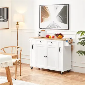 Yaheetech White Kitchen Cart with Storage Cabinet