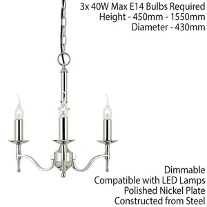 Avery Ceiling Pendant Chandelier Light 3 Lamp Bright Nickel Curved Candelabra