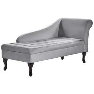 Right Hand Velvet Chaise Lounge with Storage Light Grey PESSAC