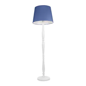 ValueLights Victoria Traditional White Wood Candlestick Floor Lamp with Navy Blue Tapered Shade - LED Bulb Included