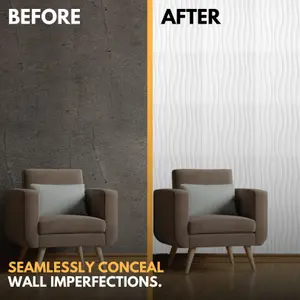 3D Wall Panels with Adhesive Included - Pack of 6 Sheets - Covering 16.15 ft² / 1.5 m² - Decorative Modern White Waves Design