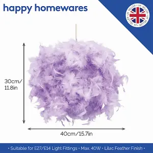 Contemporary and Unique Large Lilac Real Feather Decorated Pendant Light Shade