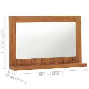 Berkfield Wall Mirror with Shelf 60x12x40 cm Solid Teak Wood