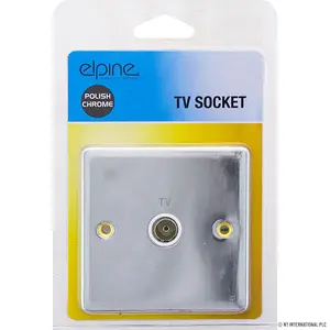 Chrome Polish Single Tv Socket Electrical Electric Home With Fixing Screw