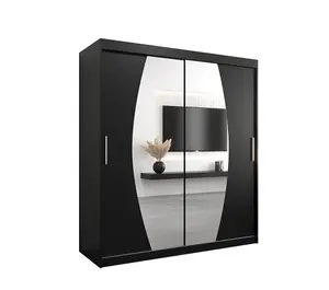 Elypse Contemporary 2 Mirrored Sliding Door Wardrobe 9 Shelves 2 Rails Black (H)2000mm (W)1800mm (D)620mm