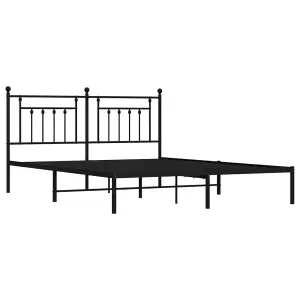 Berkfield Metal Bed Frame with Headboard Black 160x200 cm