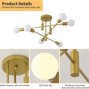 Garwarm Modern 6 Lights Gold Pendant Light Metal Bracket Chandelier