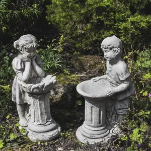 Dreaming Girl and Boy Garden Bird Bath Set