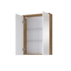 Fargo 21 Bathroom Cabinet H740mm W610mm D180mm - White & Oak Golden Finish