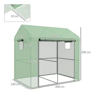 Outsunny Walk-in Green House with Roll-up Door and Mesh Windows, 200x140x200cm