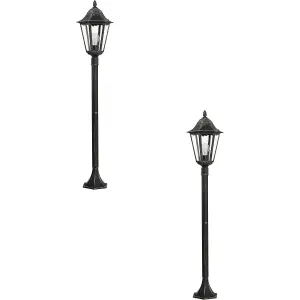 2 PACK IP44 Outdoor Bollard Light Black & Silver Lantern 1200mm Post 60W E27