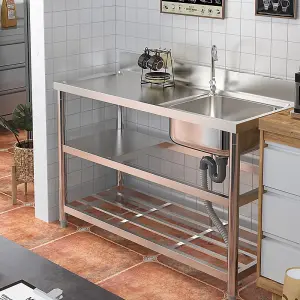 1 Compartment Commercial Floorstanding Stainless Steel Kitchen Sink with Shelf 120cm