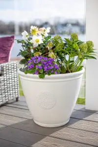 Pot Planter Indoor or Outdoor Lightweight Recycled Plastic Garden Small Eden Emblem Plant Pot -  L40 x W40 x H30 cm - White