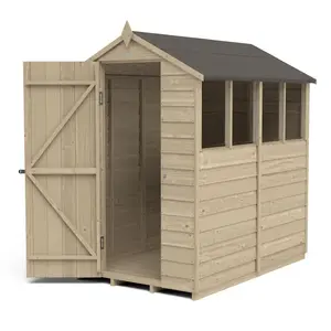 Forest Garden 6x4 ft Apex Wooden Shed with floor & 4 windows (Base included)