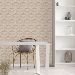 Architectural Concrete Wallpaper In Blush And Gold