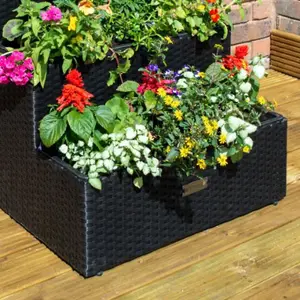 Rowlinson Tier Rattan Planter - Black Weave