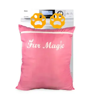 Fur Magic Pet Laundry Bag & Pair of Hair Catchers - Keeps Your Washing Machine Free of Pet Hair, Pink