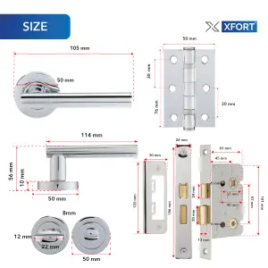 XFORT Polished Chrome Liberty Lever On Rose Bathroom Pack, Complete Bathroom Set