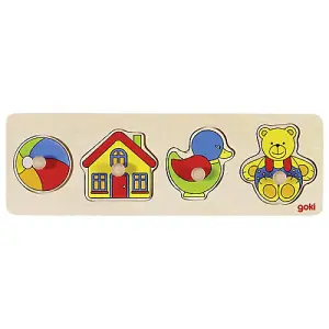 Goki Lift-Out Wooden Puzzle Colourful Ball House Duck Bear