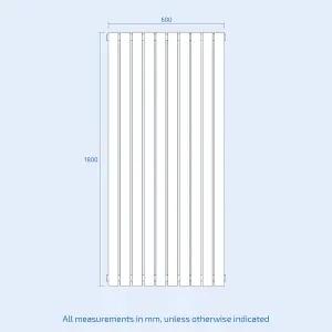 Nes Home 1800 x 600 mm Central Connection Vertical Designer Radiator Black Double Oval Tube