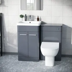 Nes Home 1000mm Steel Grey Vanity Cabinet and WC Unit with Back To Wall WC Toilet